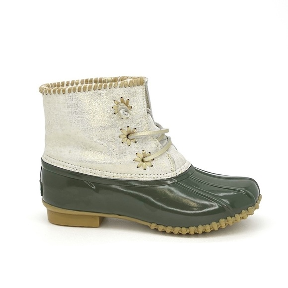 Jack Rogers Chloe Metallic Leather Cuff Duck Boots Olive Green Women's Size 7 - Picture 3 of 14